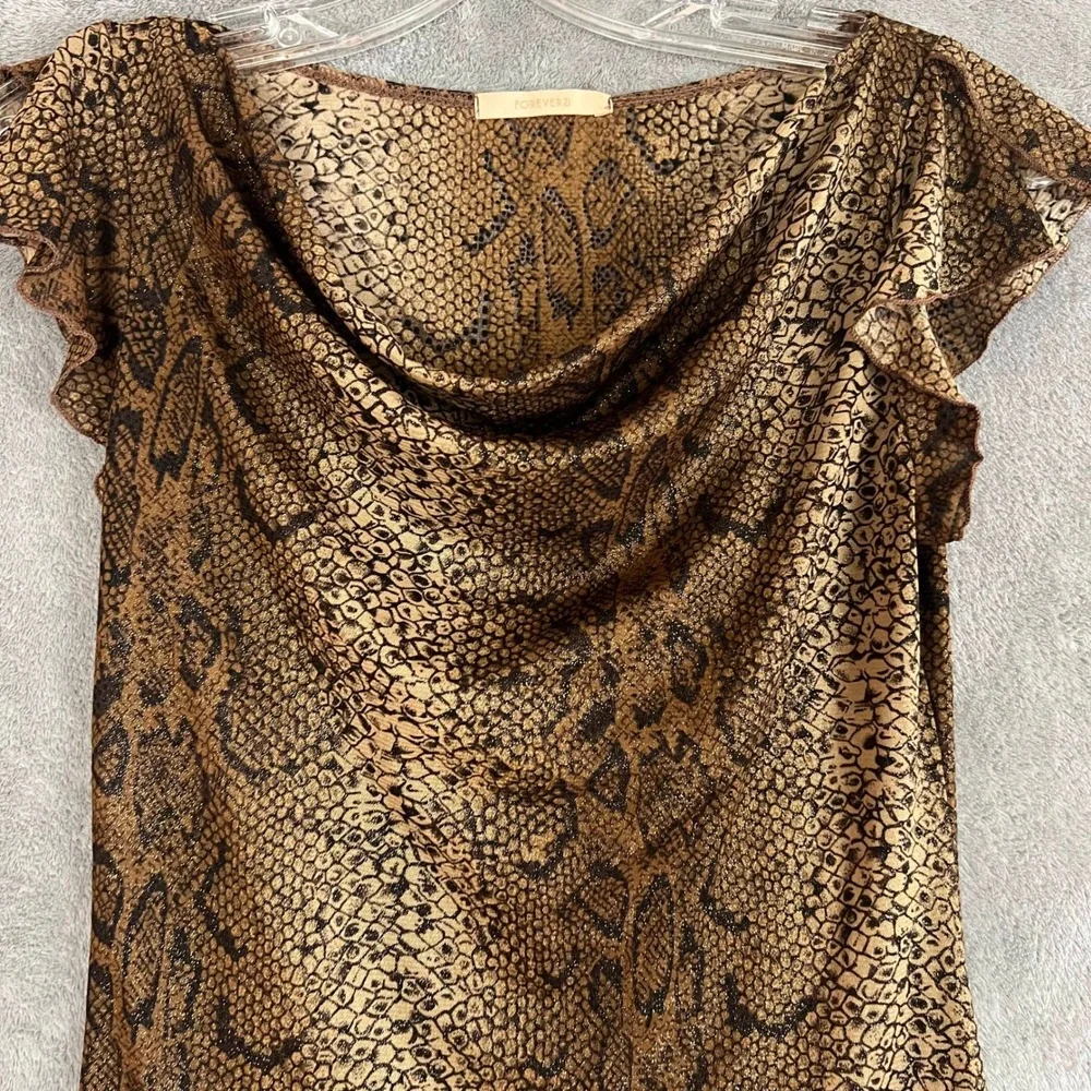 Vintage Y2K Forever 21 Top Womens S/M Cowl Neck Snake Print Flutter Sleeve